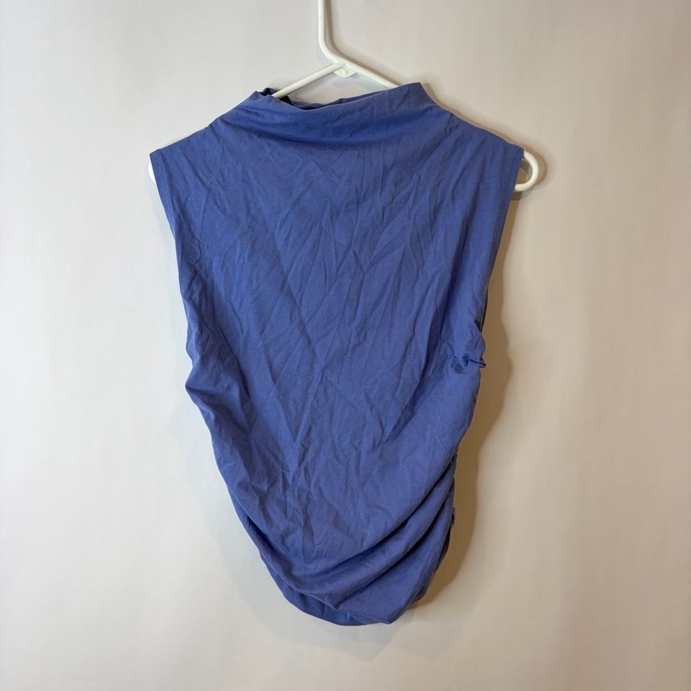 Maeve Blue Purple Sleeveless Mock Neck Muscle Tee Ruched Sides Small